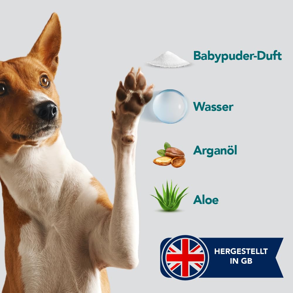 The Healthy Dog Co - Natürliches Hundeparfüm Spray - Baby Puder Hundeparfüm gegen Gerüche -Sanfte Fellpflege & Hunde Spray - Hundedeo gegen schlechte Gerüche - Hunde Parfüm Fellspray für Welpen -250ml