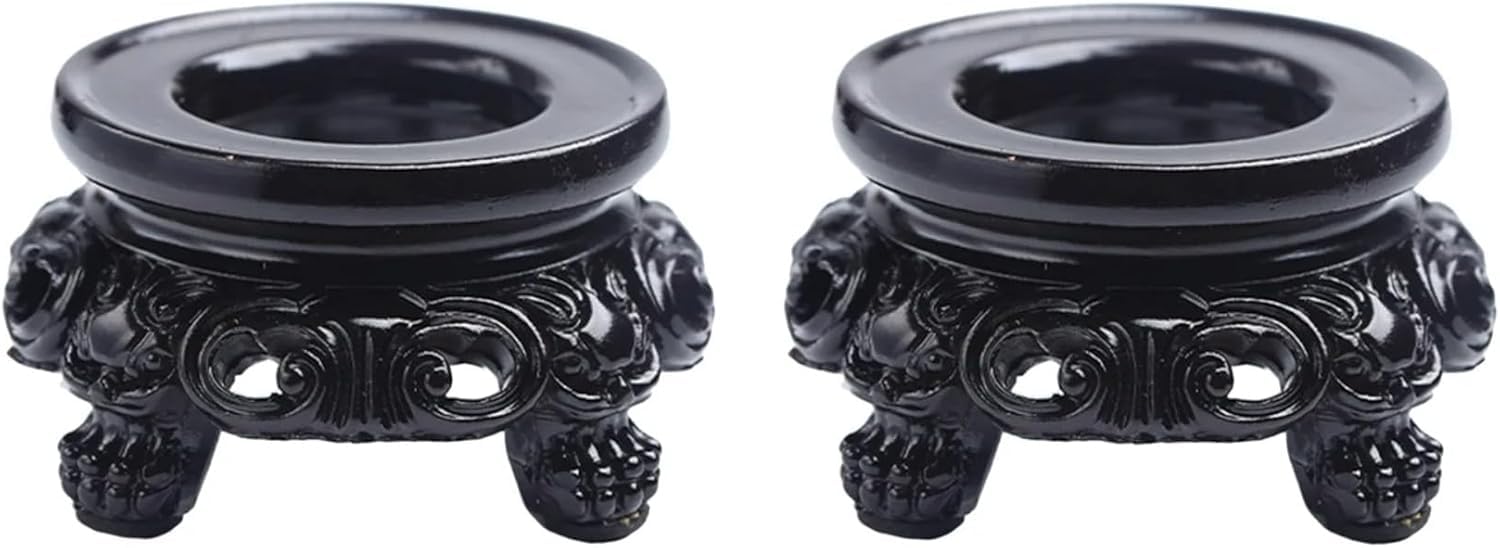 Ymhapp Black 2 Pcs Wooden Display Stand For Crystal Sphere Quartz Ball Holder Hollow Wood Stand Base For Crystal Ball Sphere Globe Stone Decoration Display Pedestals