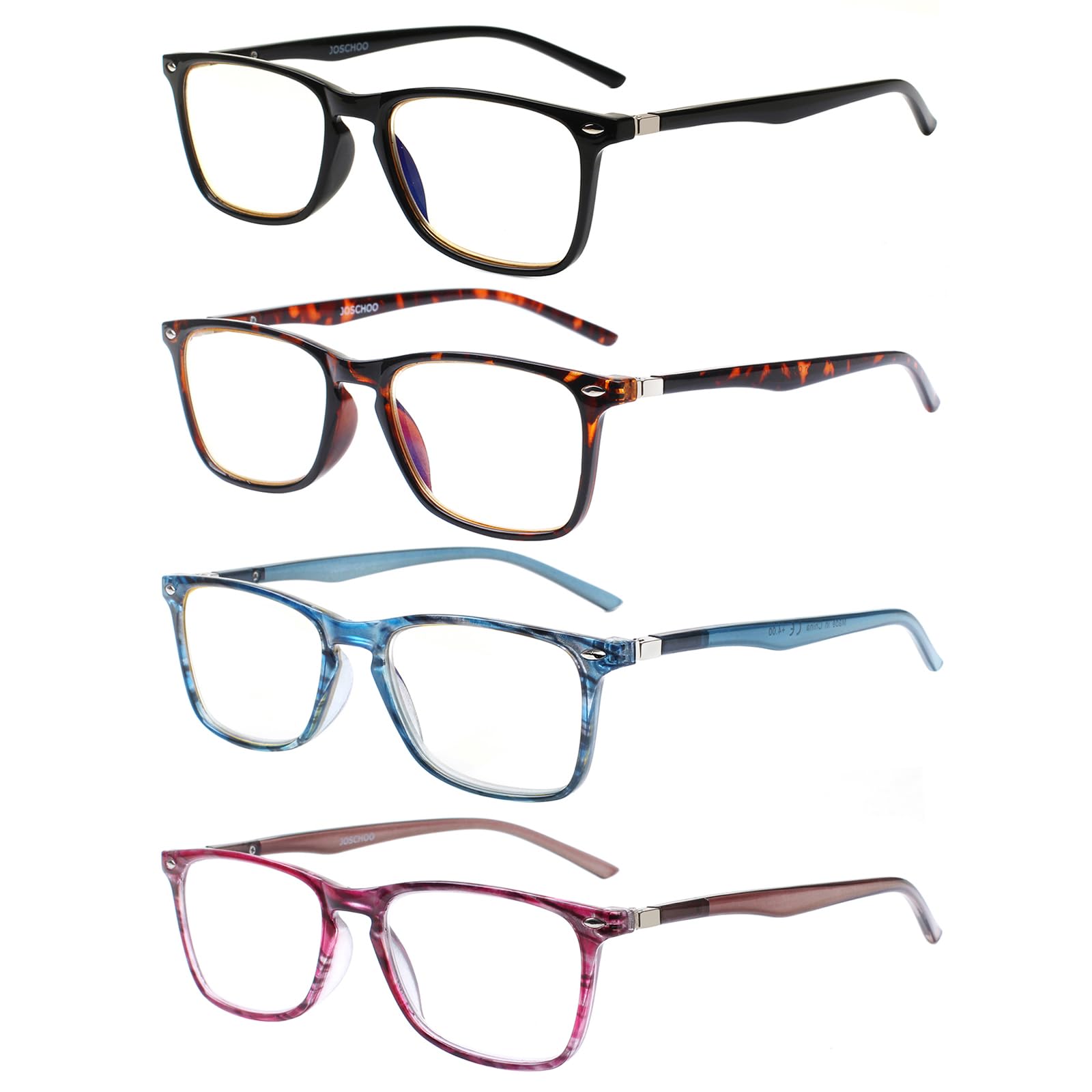 JOSCHOO 4 Pack Reading Glasses Blue Light Blocking Computer Readers Men and Women Glasses of Reading (4 Mix Clour, 1.75 Multicolor 1.75 x