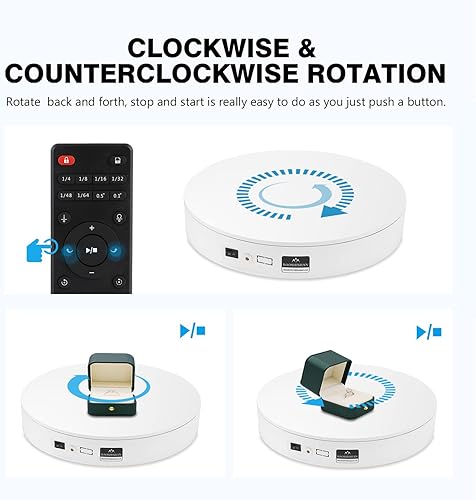 Miniatura 4 de BAOSHISHAN Tocadiscos de fotografía de 13.7 pulgadas110 libras, soporte giratorio motorizado de 360 grados con control remoto, tocadiscos eléctricos