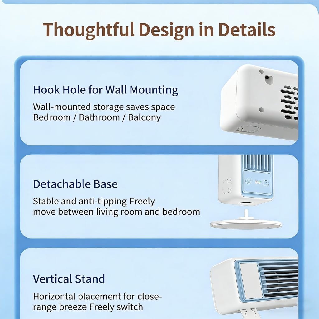 Cordless Wall Mountable Tower Fan with Display Panel and 4000mAh Battery Provides Gentle Wind for All Day Comfort Wall Mount Fan