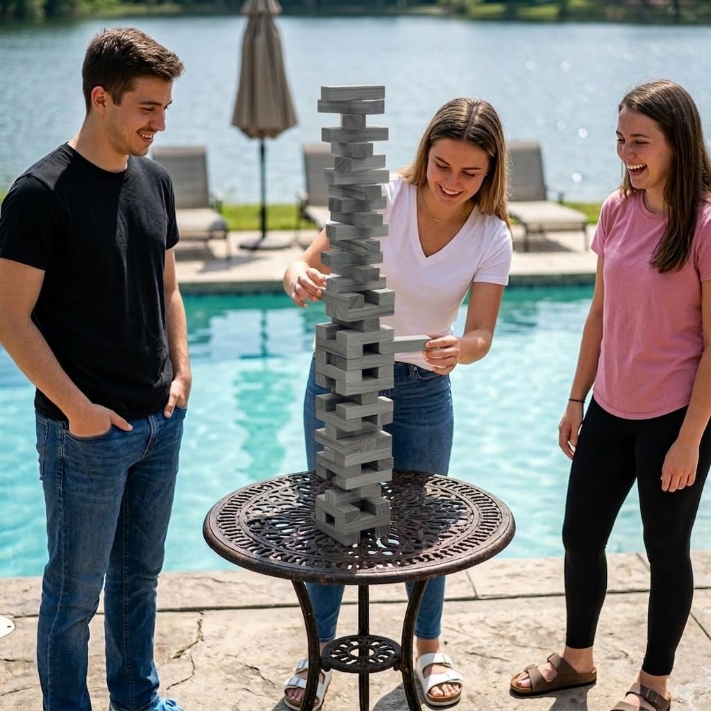 SPORT BEATS Grande torre gioco a grandezza naturale prato giardino giochi all'aperto per adulti e famiglia giochi impilabili in legno, con regole e borsa per il trasporto, 54 blocchi grandi