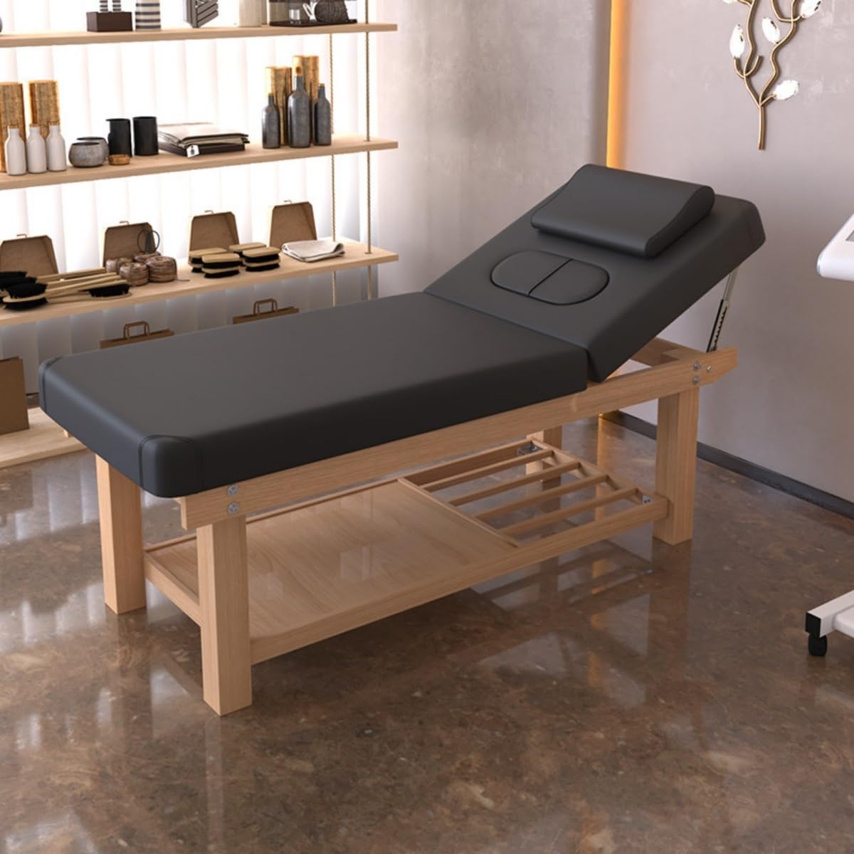 Lettino da Massaggio Fisso Professionale 185x70 cm, Lettino Spa Robusto con Poggiatesta Rimovibile, Lettino Regolabile per Estetica e Tatuaggi, Portata 1000 lbs(Black)