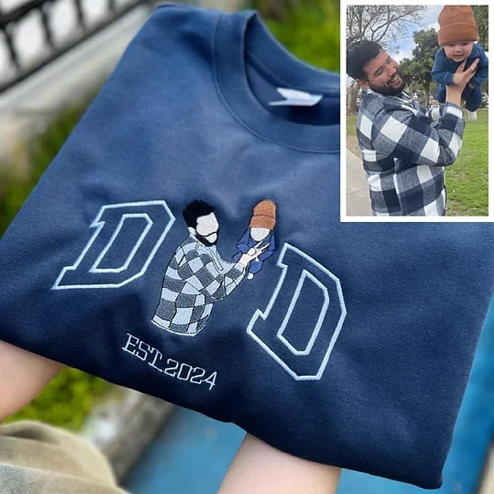 Sweatshirt Personnalisé avec Broderie pour Papa,Créez Votre Propre Sweat à Capuche Portrait de Photo,Cadeau pour Nouveau Papa, Grand-père, Meilleur Dad| Cadeaux pour Mari, Anniversaire