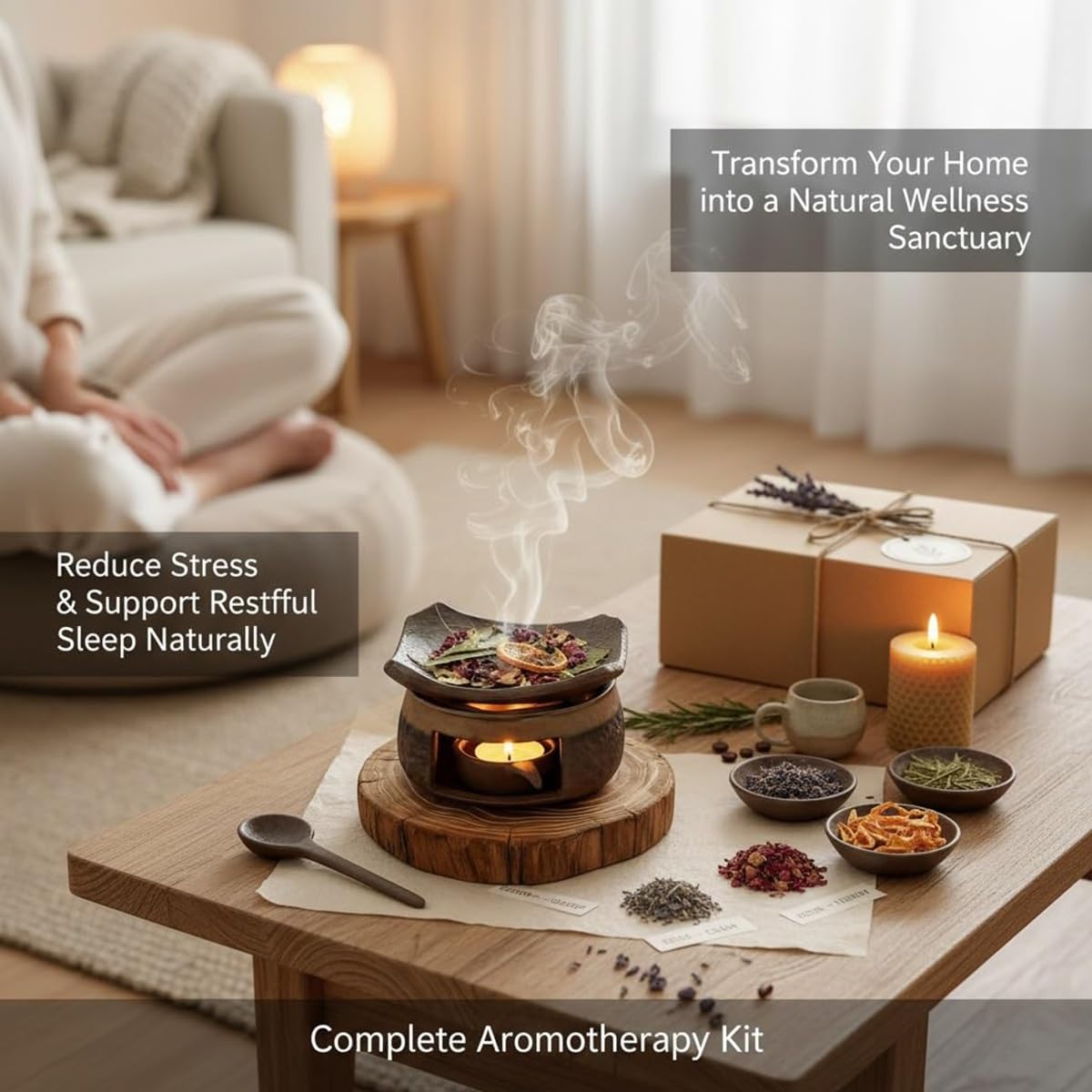 Kominek na zioła cedrowe i zen, 2 szt. Ceramiczny piec do aromaterapii, palnik na olejki eteryczne, świeczniki na podgrzewacz do czajnika, podgrzewacz do czajnika, zestaw łagodzący stres