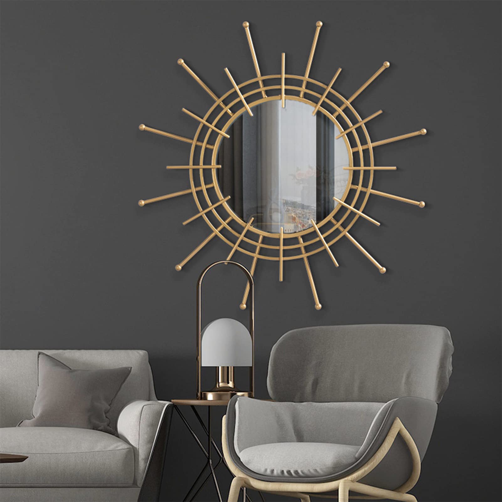 Sunburst Wandspiegel, runder großer Starburst Dekorative Hängespiegel aus Metall, Wand-Akzent-Spiegel mit Gold-Finish, Wand hängenden Spiegel für Esszimmer Wohnzimmer Flur