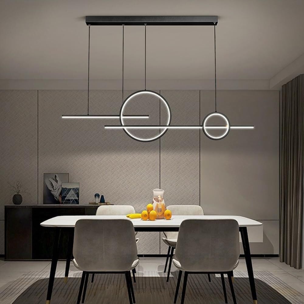 Photo 1 of  Generic Geometric Long Strip Pendant Light, Aluminum Linear Hanging Lamp with Silicone Shade, Modern LED Suspension Lamps - 56W, Dining Room Chandelier, Slim Kitchen Island Drop Lights(Dark) 