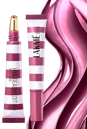 Lakme 9to5 Hya Beach Edit Lip Gloss Stain - 4 Berry Binge, Long Lasting Lip Tint, For Soft and Nourished Lips, with Linole...