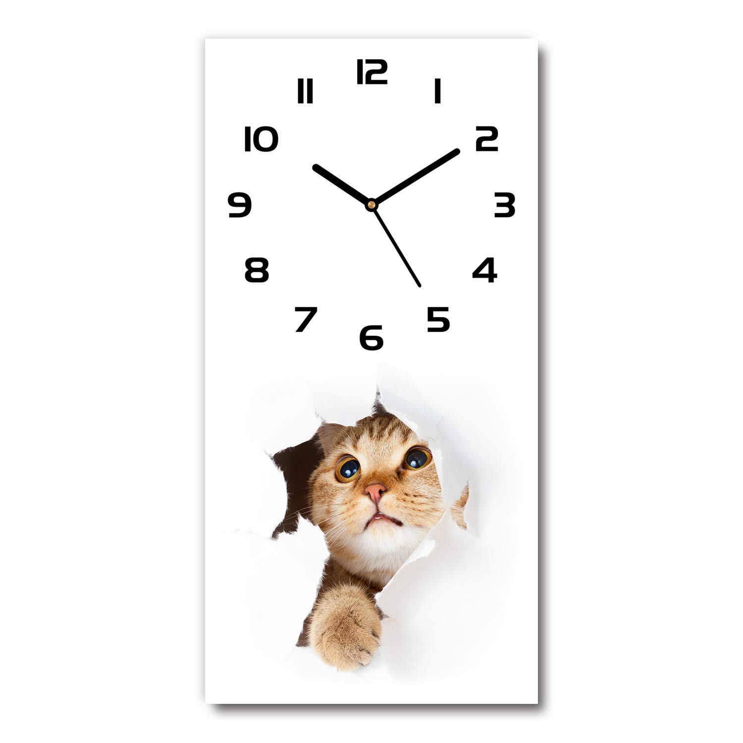 Horloge en verre 30x60cm chat pendule silencieuse sur pied salon design