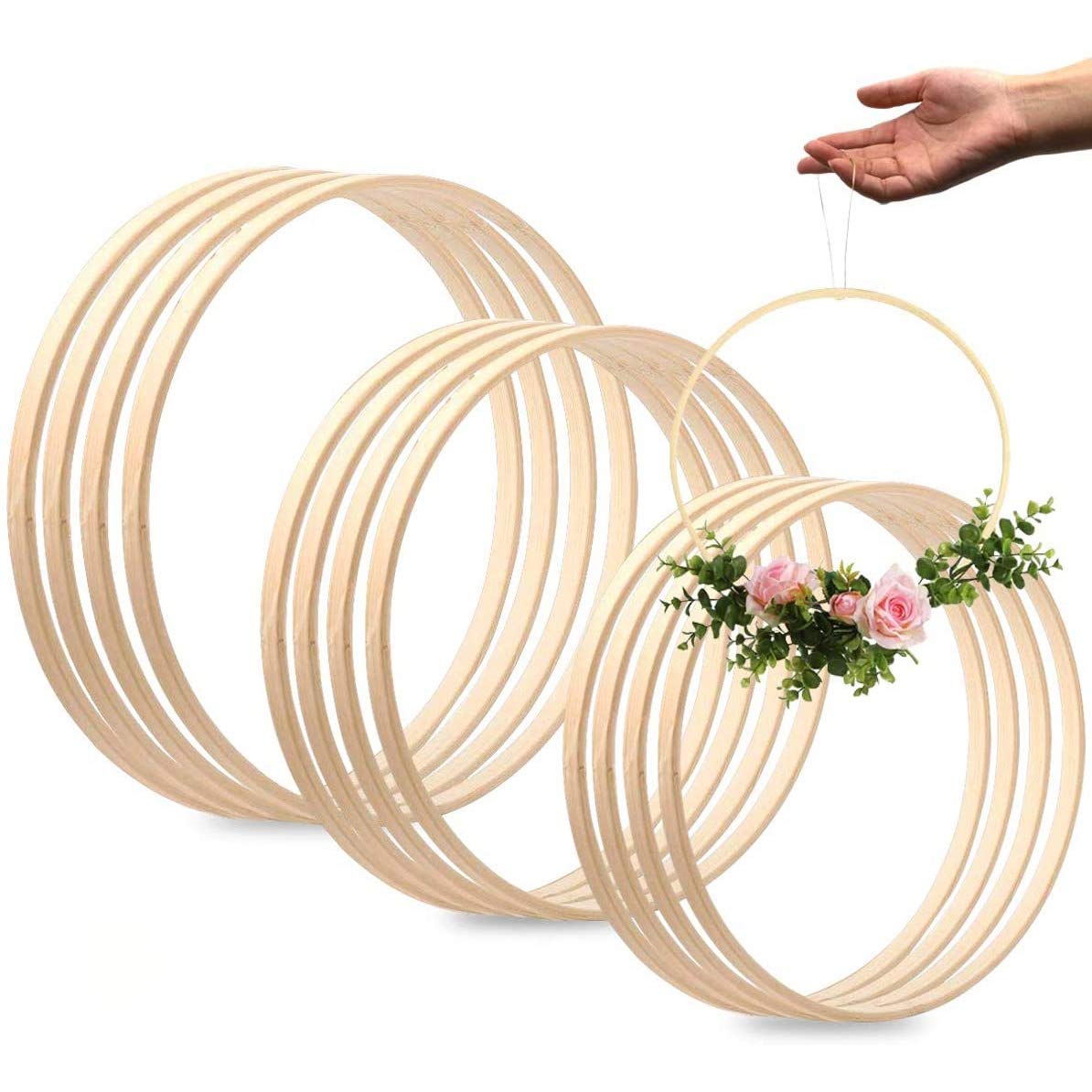 WSND Dream Catcher Rings,12 Pack 3 Sizes Floral Hoop Rings Wreath,Craft Hoop Rings for DIY Dream Catcher, Wedding Wreath Decor and Wall Hanging Crafts(15cm/18cm/23cm)