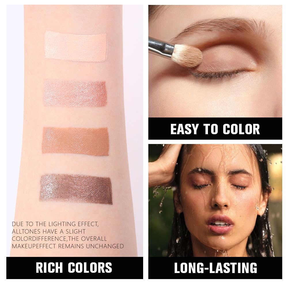 4 Colors Beige Nude Brown Pink Yellow Eye Shadow Powder Palette Makeup, Neutral Travel Matte Shimmer Creme QuadsEyeshadow Palette for Women Highly Pigmented Waterproof, paleta de sombras de ojos 01