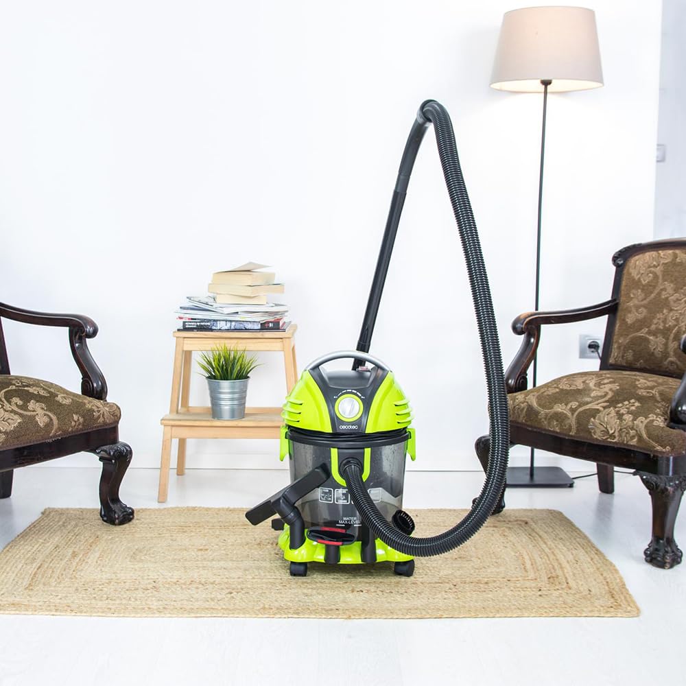 Cecotec Aspirador de Sólidos y Líquidos sin Bolsas Wet&Dry T. 1200W, 7 Metros de Radio de Acción, Capacidad 15 L, Filtro HEPA y Filtro de Agua, Regulador de Potencia, Soplador, 5 Accesorios