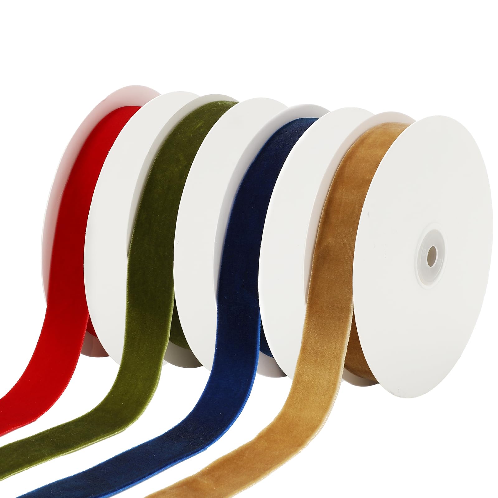 JarThenaAMCS 4 Rollen 40 Meter Weihnachts-Samtband 2,5 cm blau grün rot gelb einseitiges Satinband für Weihnachten DIY Handwerk Kranz Schleife Herstellung