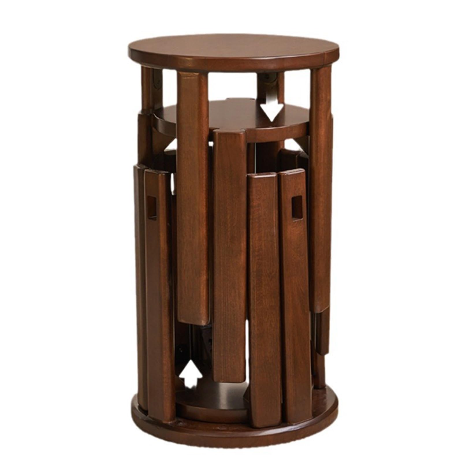 Set van 4 stapelbare houten ronde krukken, multifunctionele 4-in-1
