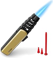 TBTeek Gold Butane Torch Lighter: Adjustable Jet Flame Blowtorch, Refillable for Creme Brulee, BBQ, Camping, Baking - Safety Lock (Gas Not Included)