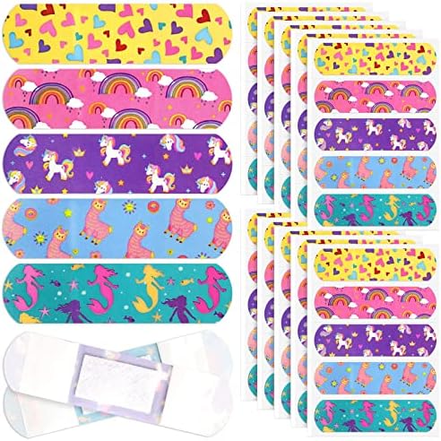 Tondiamo 5 Styles Kids Cartoon Bandages Flexible Adhesive Colorful Strips Waterproof Cute Bandages for Girls Repair Tape Knuckle Stickers Comfortable Protection Care for Cuts Scrapes Burns(200 Pieces)