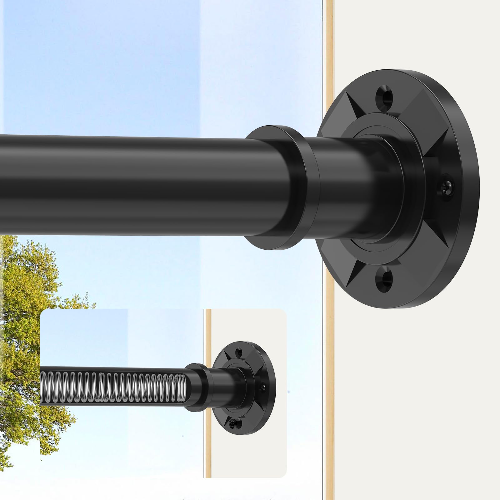 Veloxtera Black Curtain Pole 78-283 cm, 28mm Extendable Tension Shower Curtain Rod No Drill, Adjustable Heavy Duty Shower Rail with 1pcs Bracket for Bathroom, Window, Door