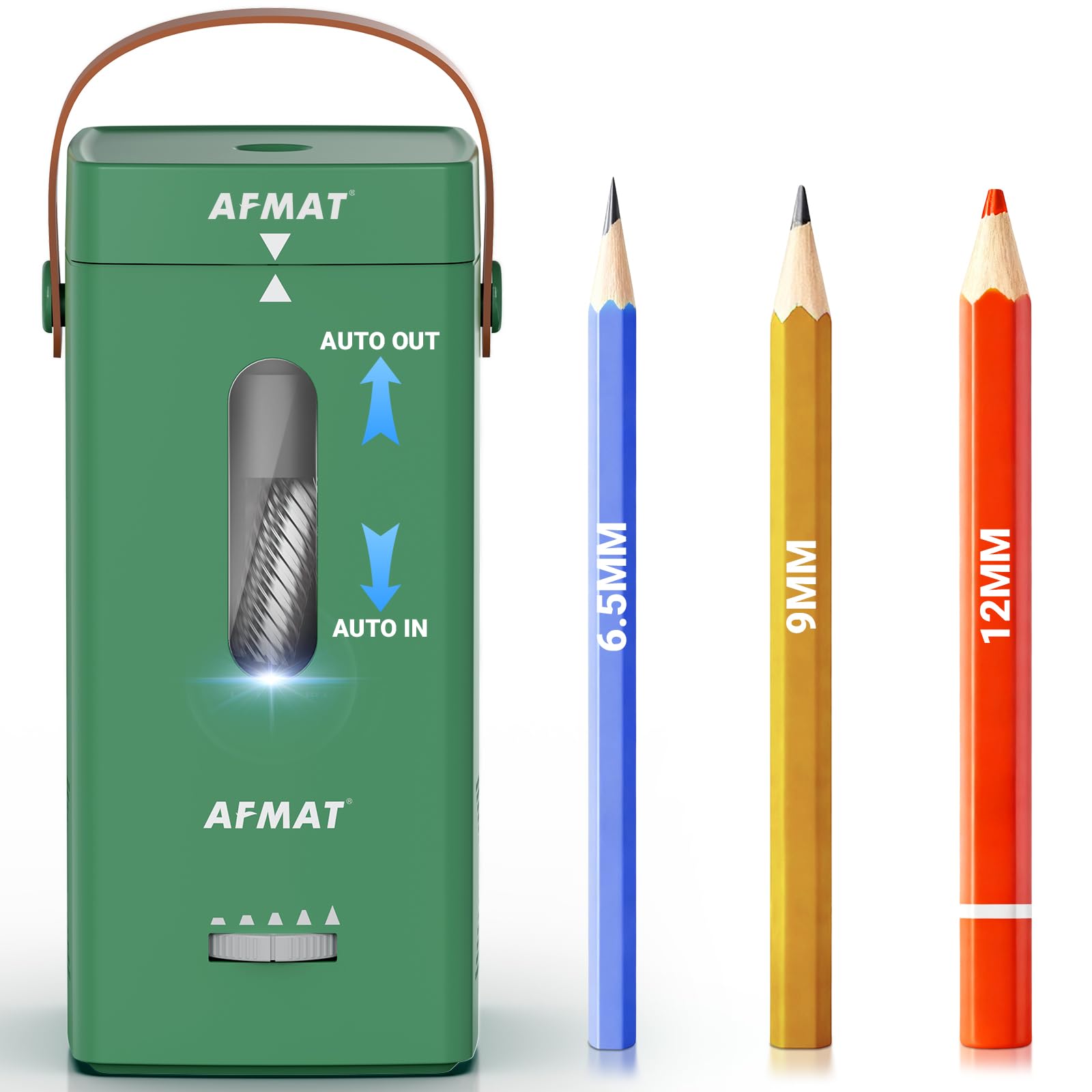 AFMAT Temperamatite elettrico, temperamatite completamente automatico, auto dentro e fuori, temperamatite ricaricabile, per matite Jumbo e colorate (6,5 – 12 mm), portatile per casa, aula, ufficio