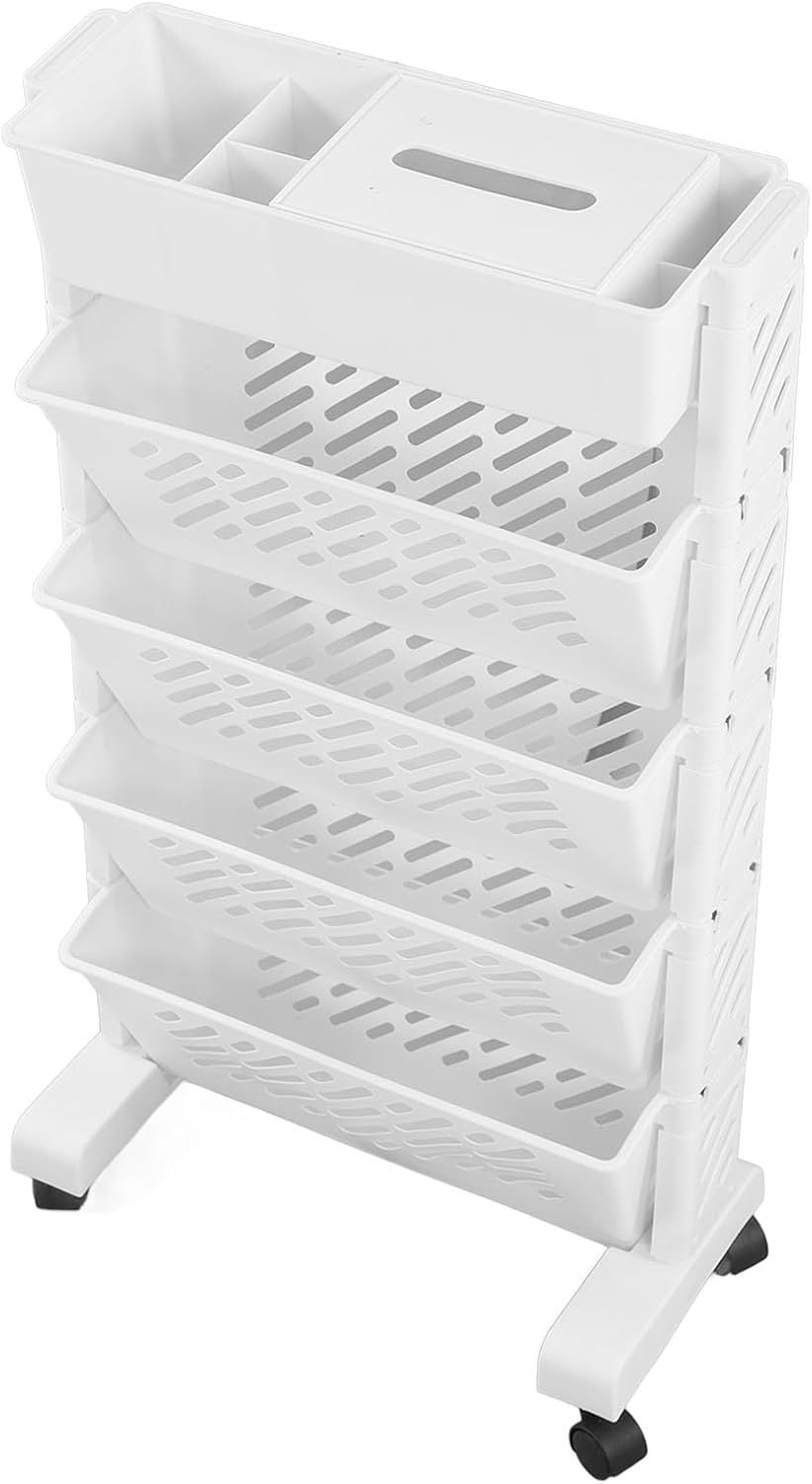 Estante organizador de almacenamiento blanco, estantería movible de plástico extraíble para sala de estudio en el hogar (5 capas)