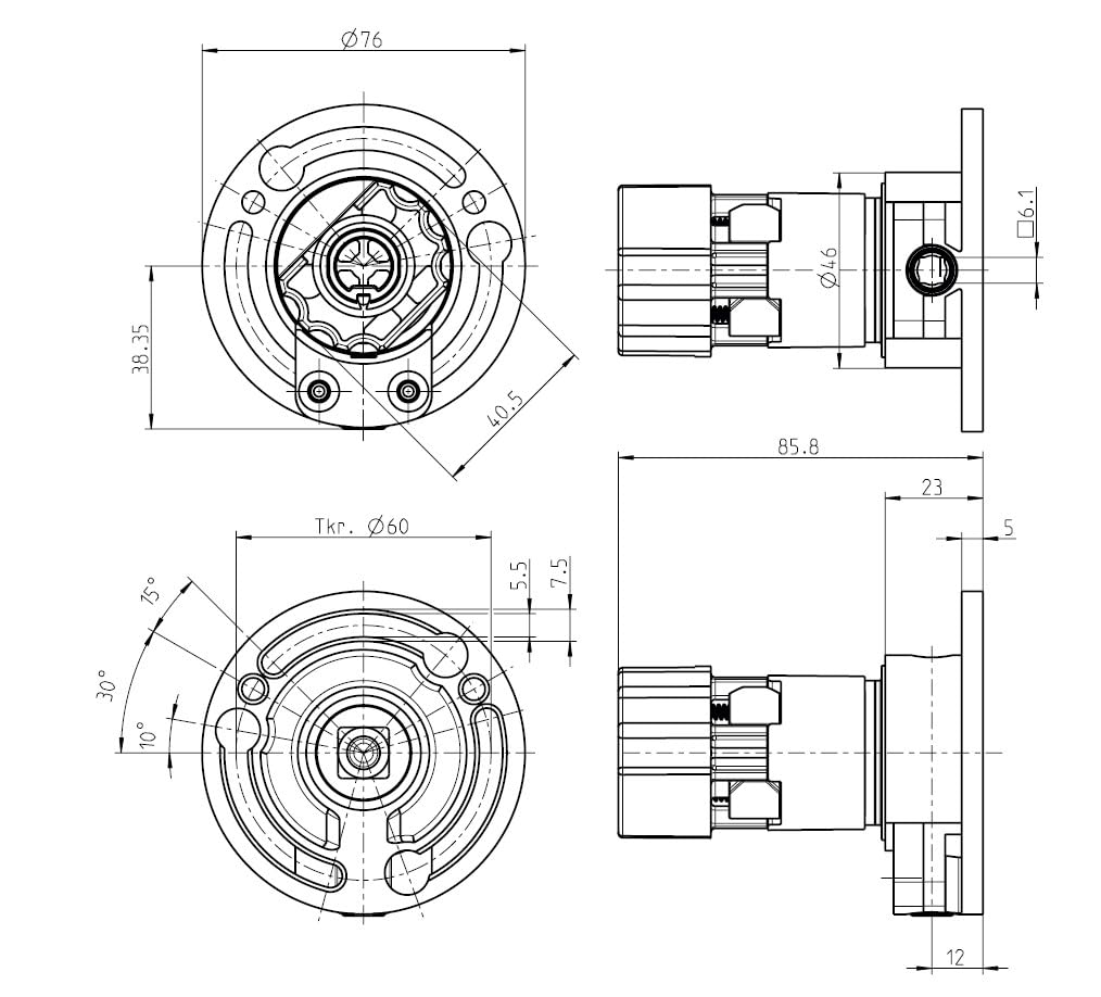 Rollladengetriebe, Kegelradgetriebe für Rolladen Kittelbergerwelle 42mm, Kurbelgetriebe mit Untersetzung 3:1, Antrieb Innenvierkant Freilauf Links