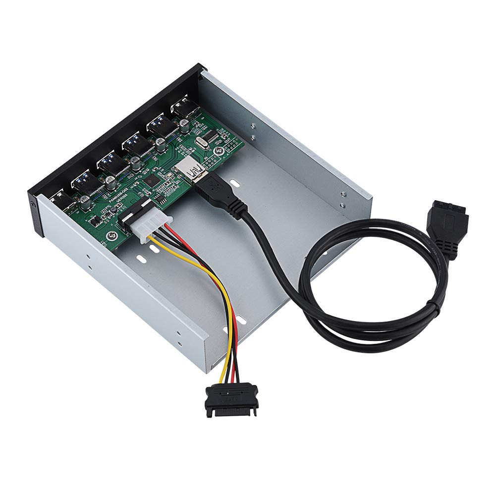 ASHATA USB 3.0 Pannello Anteriore, Pannello Anteriore Super Speed 4 Hub USB 3.0 + 2 USB 2.0 Hub, Hub USB Multifunzione USB 3.0 da Pannello Frontale da 5,25 Pollici con PC SATA per PC Computer