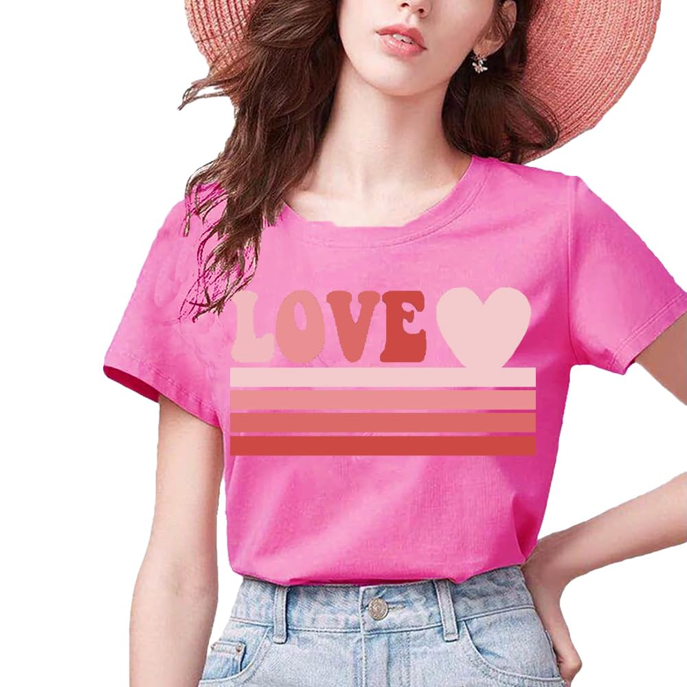 Womens Valentines Love Shirt Novelty Love Heart Shirts Funny Stripes Graphic Tees Casual Short Sleeve Valetine Tops
