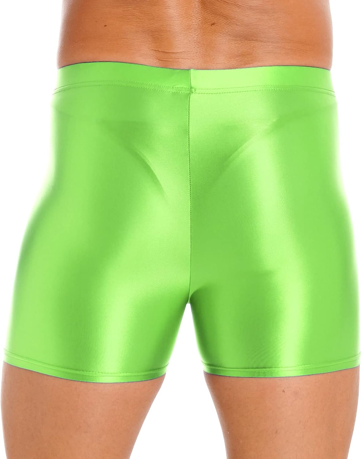 Men's Shiny Glossy Boxer Underwear Briefs Biker Shorts Sport Workout Elastic Trunks Underpants Fluorescent Green X-Large