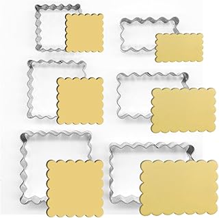 6Pcs Scalloped Cookie Cutter by Doczen, 2 Inch Square Cookie Cutter Set & 2.5 Inch Small Rectangle Cookie Cutter, Jagged E...