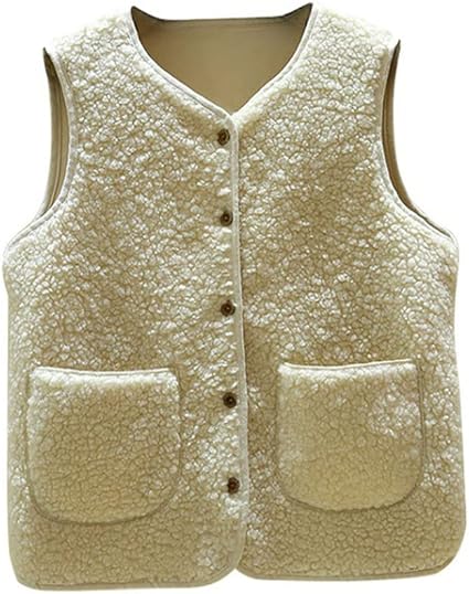 duxyoz Teddy Fleece Gilet Voor Dames Winter Mouwloos Vest Jas Korte Jas Donzige Bodywarmer Jas Effen Kleur Lichtgewicht Casual Gezellige Gilets Dames Fuzzy Sherpa Bovenkleding Met Zakken, 03 Beige, L