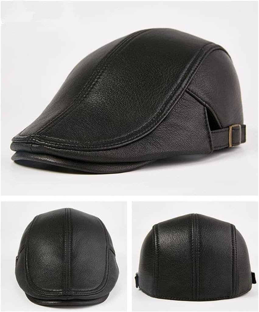 Men Beret Hat Leather Flat Cap Autumn Winter Male Brown Adjustable Mens Caps