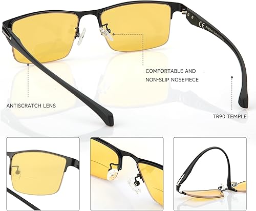 Vista 25 de Paquete de 2 lentes de lectura progresivos multienfoque duraderos para hombres, bloqueo de luz azul, lector de computadora, antifatiga ocular, marco