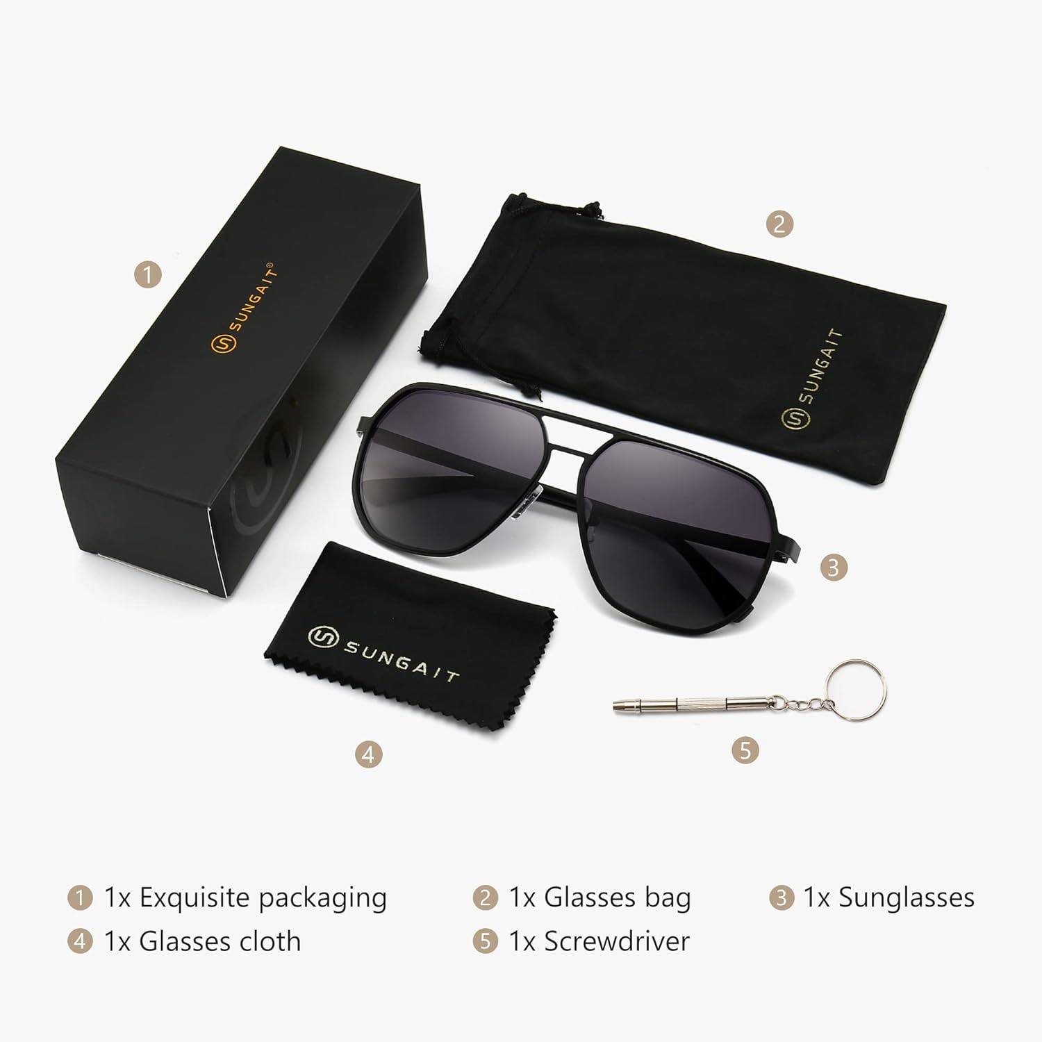 SUNGAIT Polygon Aviator Sunglasses for Men Polarized Trendy Square Sun Glasses Retro Pilot Shades UV Protection - Image 6