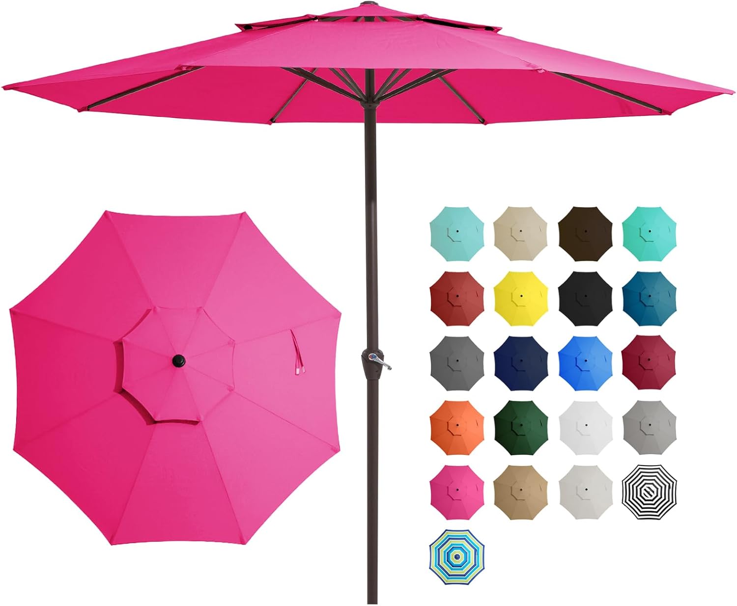 JEAREY 12' 2-Tiers Patio Umbrellas Outdoor Table Market Umbrella w/Crank, 8 Sturdy Ribs, UV Protection Waterproof Sunproof(Rose Pink)