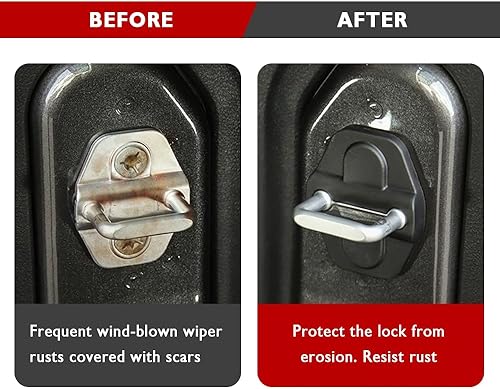 Miniatura 6 de 8 piezas de cubiertas para cerradura de puerta de automóvil, cubierta negra para cerradura de puerta compatible con Jeep Wrangler JLU JL 4XE