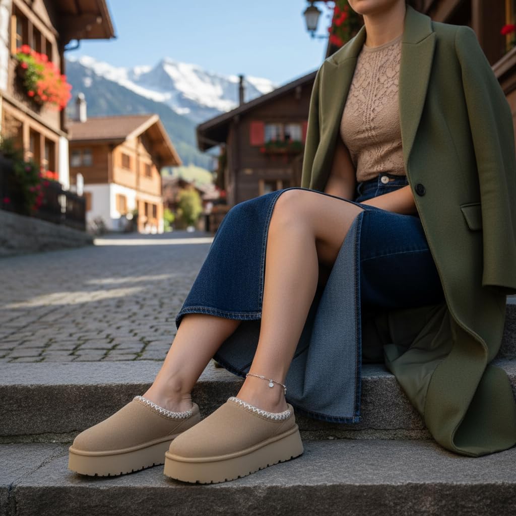 CUSHIONAIRE Kabuki Platform Boots Genuine Suede Fuzzy Mule Slippers for Women with Memory Foam | Indoor/Outdoor Womens Slippers | Wide Widths Available - Image 3