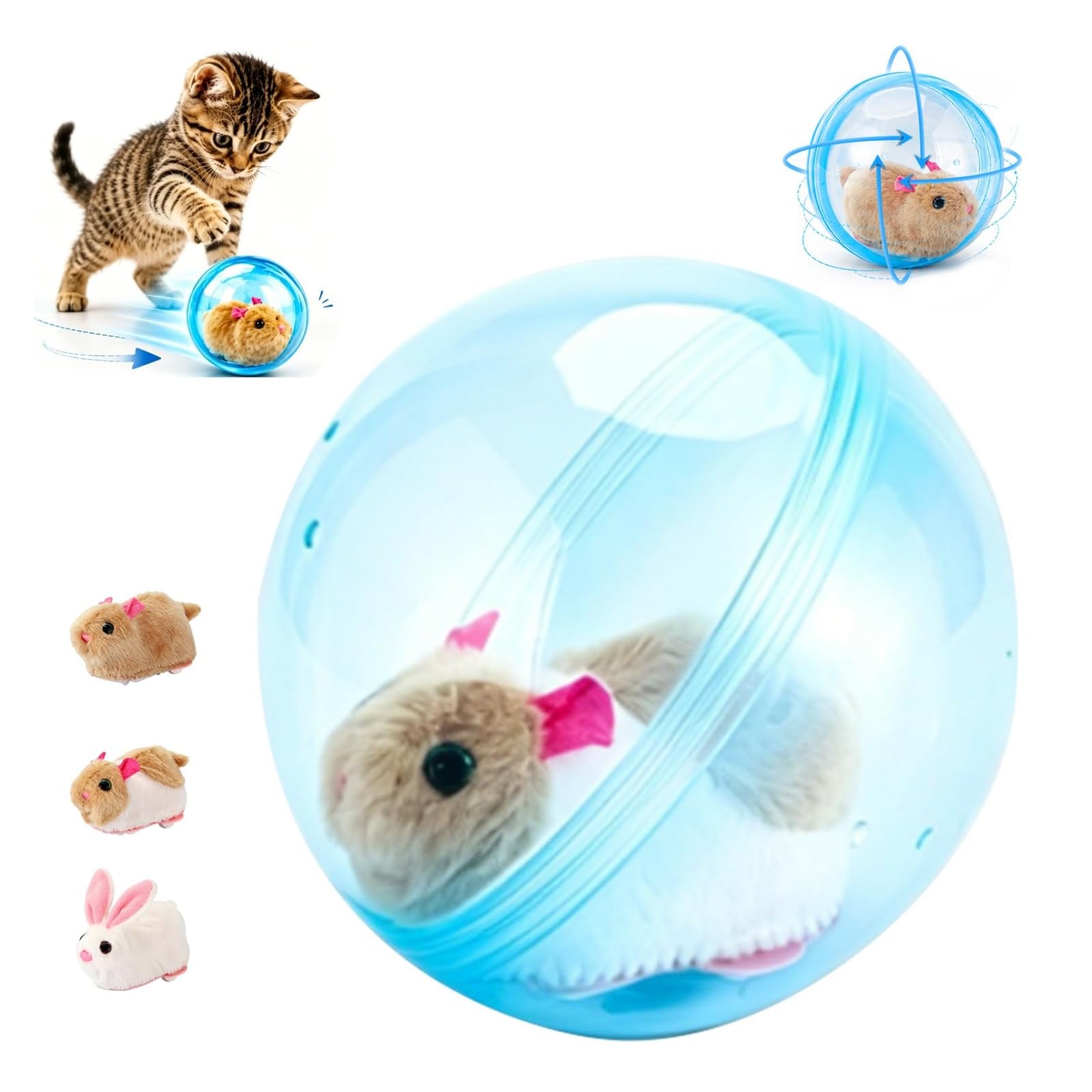 HFDHD 2026 New Self-Rolling Interactive Cat Ball, Realistic Animal 360° Rolling Spin Moving Cat Ball,Fun Indoor Interactive Pet Ball for Cats Dogs Chasing (Blue,Mouse-A)