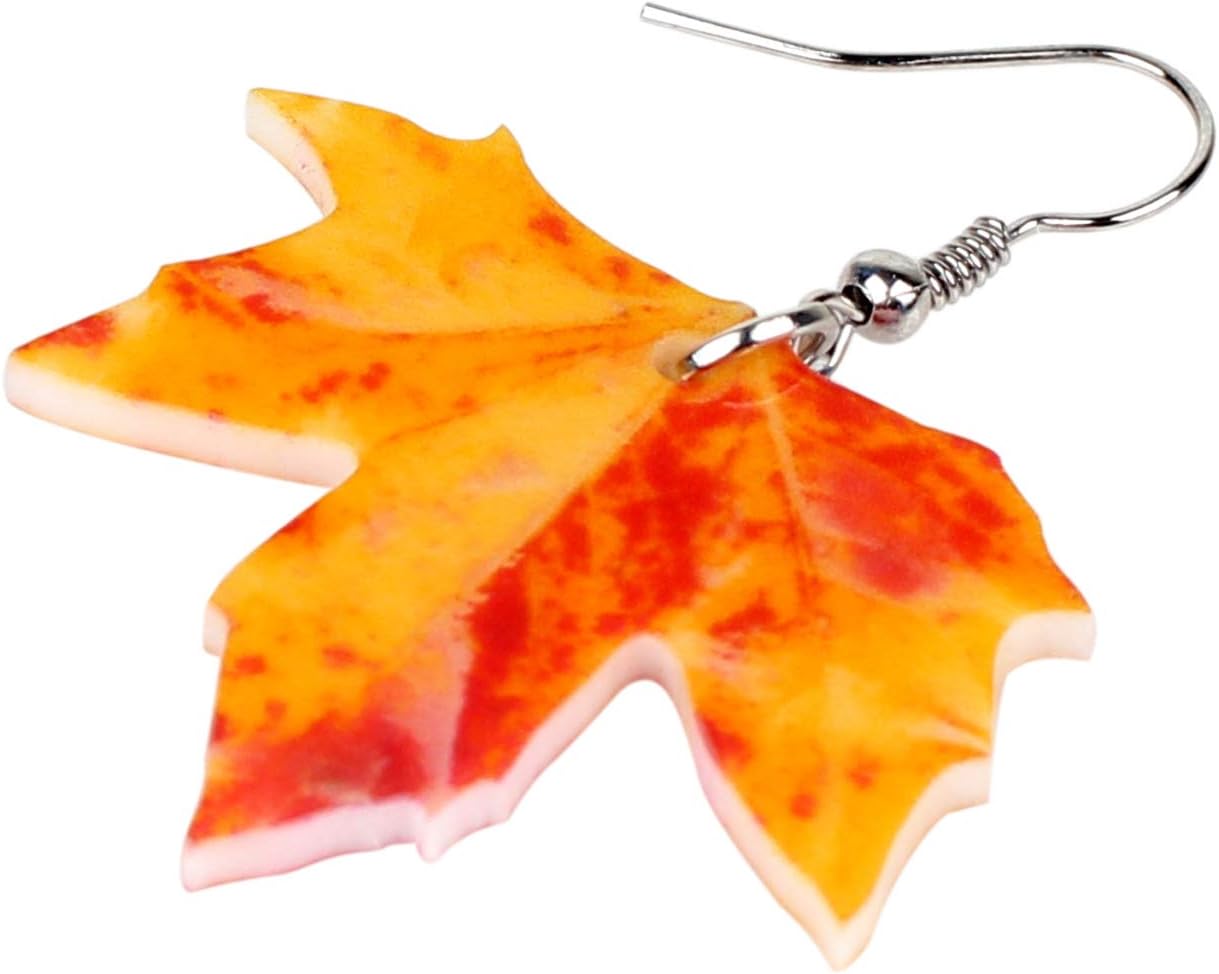 WEVENI Acrylic Fall Maple Leaf Earrings Dangle Novelty Autumn Plant Fruit Jewelry For Women Orange Leaves Gifts - Image 4