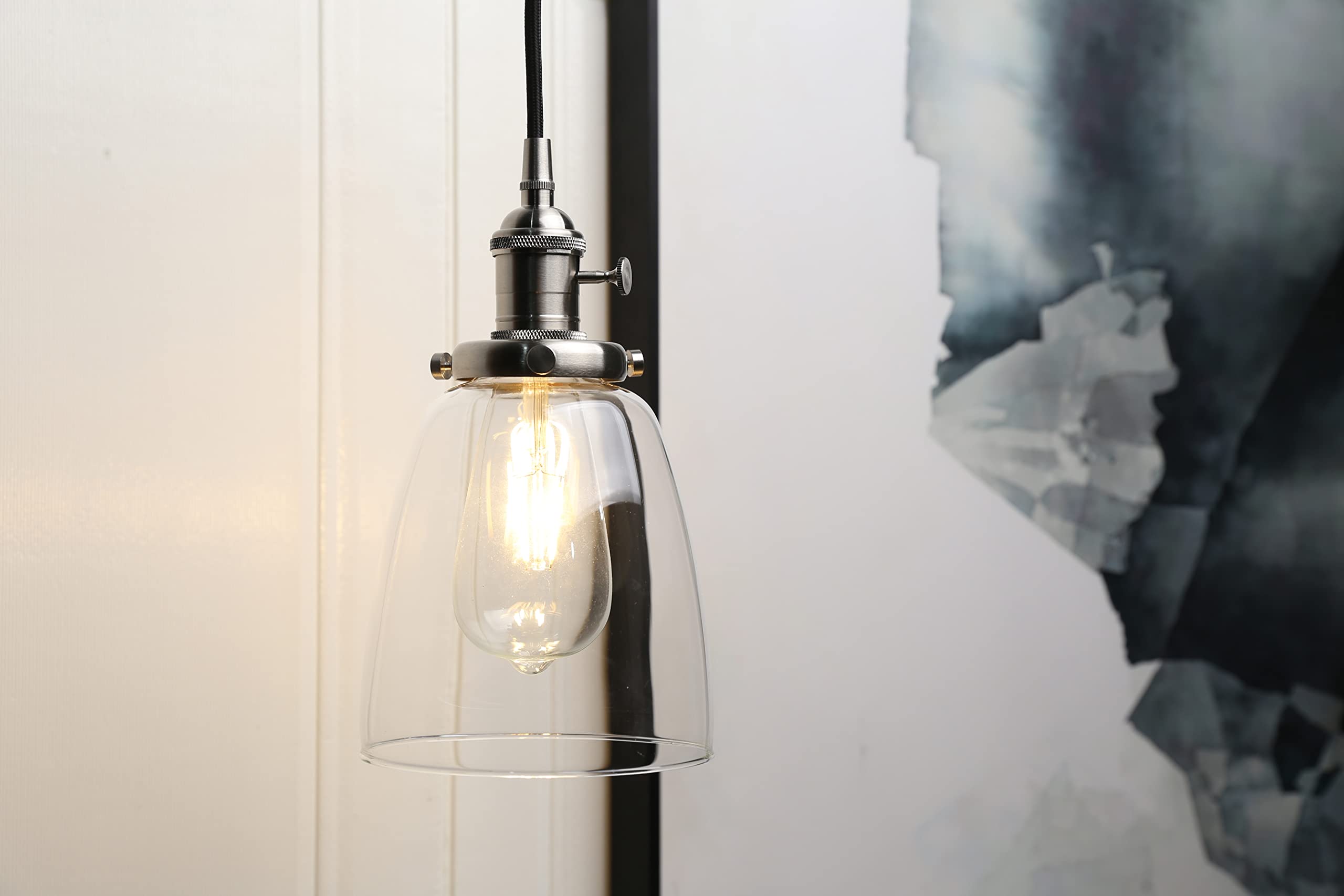 Phansthy Pendelleuchte Deckenlampe Vintage Industrie Hängeleuchte Hängelampe Lampe Kronleuchter aus Glas E27 Lampenfassung Deckenleuchte für Küche Keller Wohnzimmer (Gebürsteter Edelstahl Farbe)