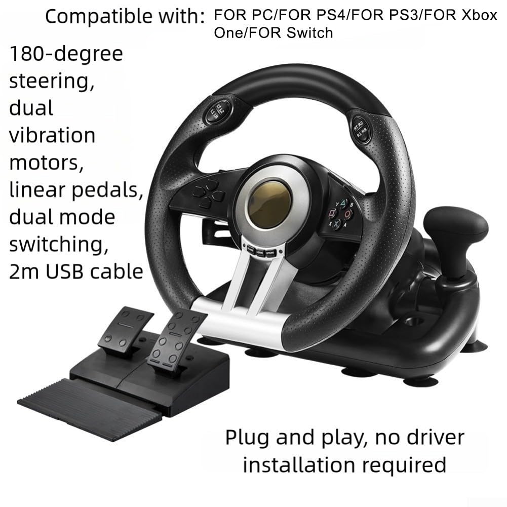 Pumixiy Volante da corsa, per PC Switch One, controller di gioco ABS, con pedale lineare, design ergonomico, per Sim Racing, nero arancione (arancione)