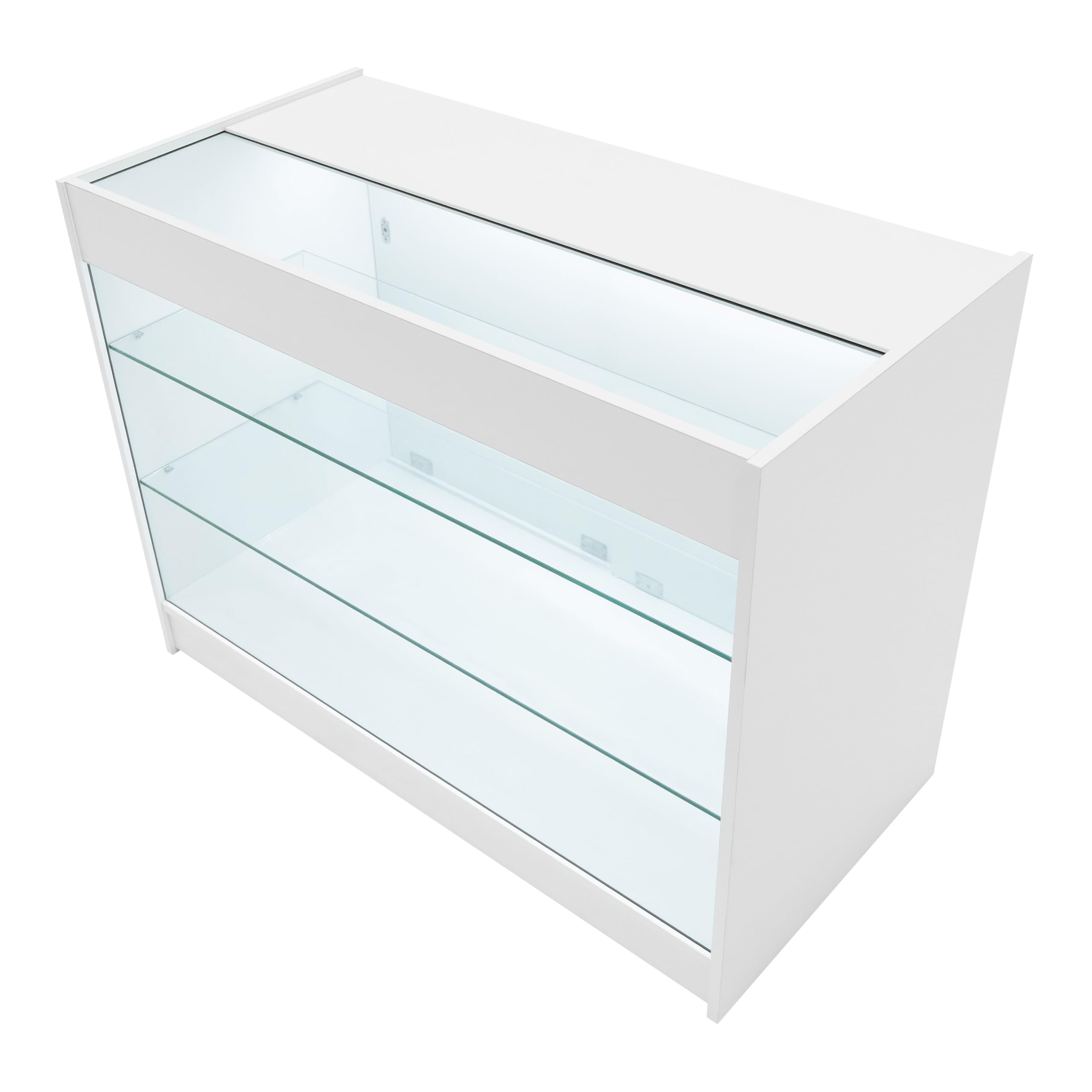 Comptoirs de Vente MDF Blanc à LED Blancs Ensemble Astro CM60 TB60 K1200 3 Unités de Rangement Étagères Internes Portes Coulissantes Verouillables Réception Bureau Vêtements Bijoux [Clés INCLUS]