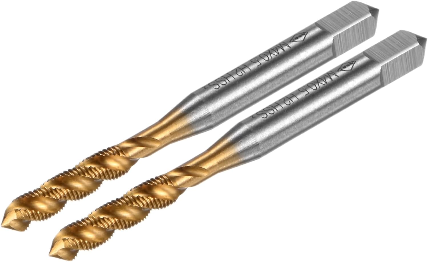 2-Pack M2x0.4mm Metric Spiral Flute Thread Tap, HSS Titanium Coated Right Hand Threading Tap Screw for Drilling/Milling Machines/CNC Machine Tools, Tapping Tool