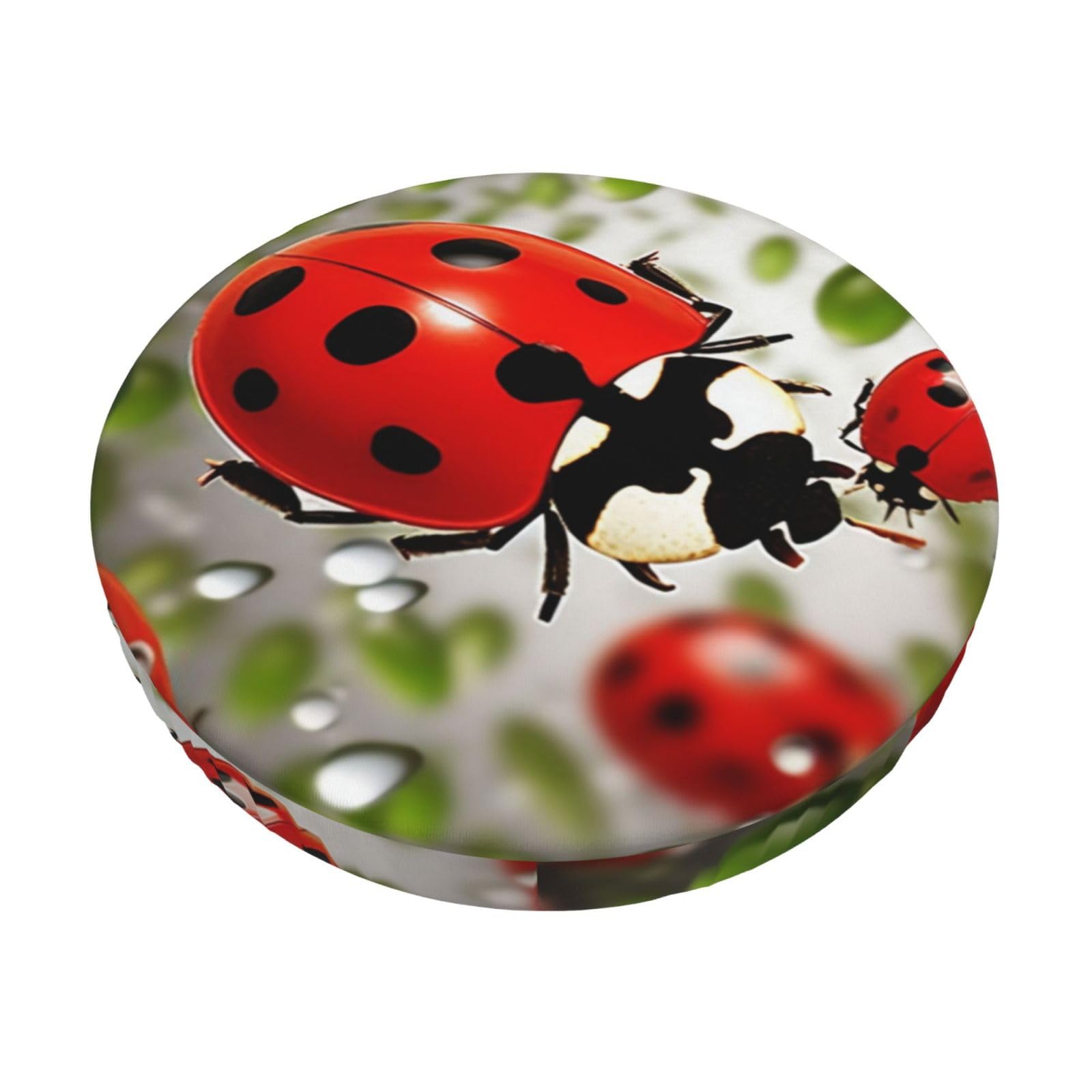 FodPand Ladybug Stool Covers Round 12 inch, Stretch Round Bar Stool Seat Covers Washable Dustproof Stool Cushion Slipcover Soft Velvet Bar Chair Covers with Elastic Band