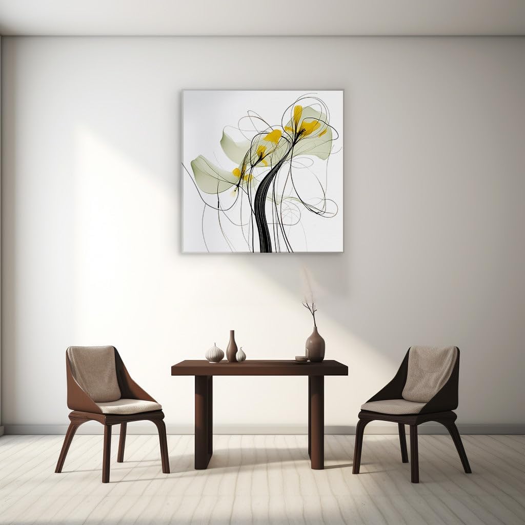 Canvas for Living room. Ephemeral Blooms in Digital Dreamscape: A Delicate Interplay of Line and Color, 27 x 18 inch Canvas Wall Art - Contemporary Masterpieces - Inspirational Office Decor
