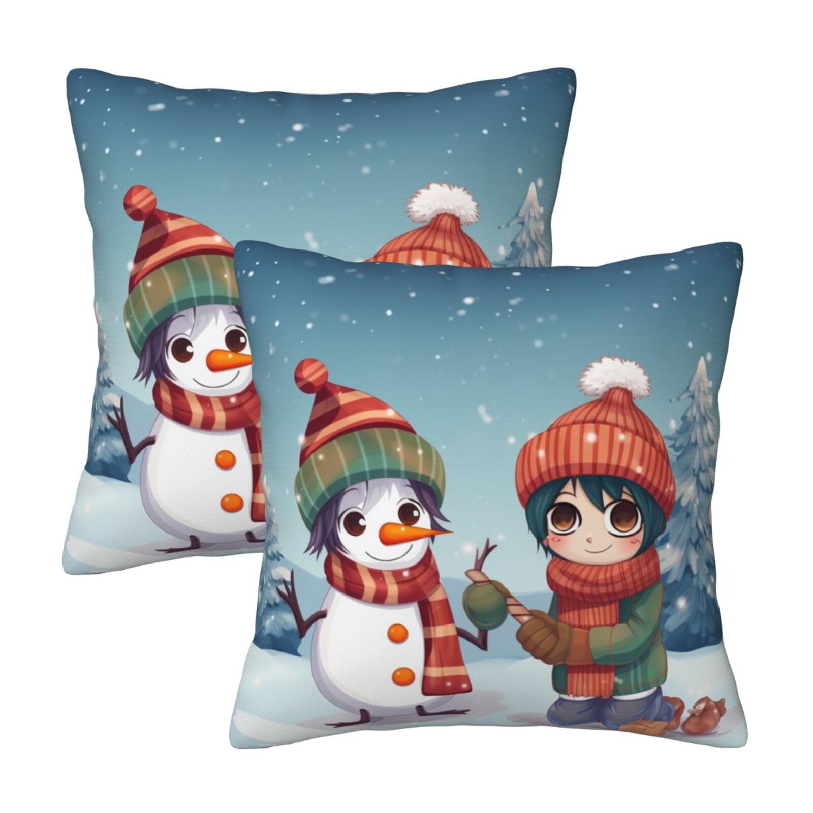 Merry Christmas Throw Pillow Cases 2 Pack Square Pillowcases Soft Pillow Protectors for Couch Livingroom Sofa Bed Office Car,30x30 CM