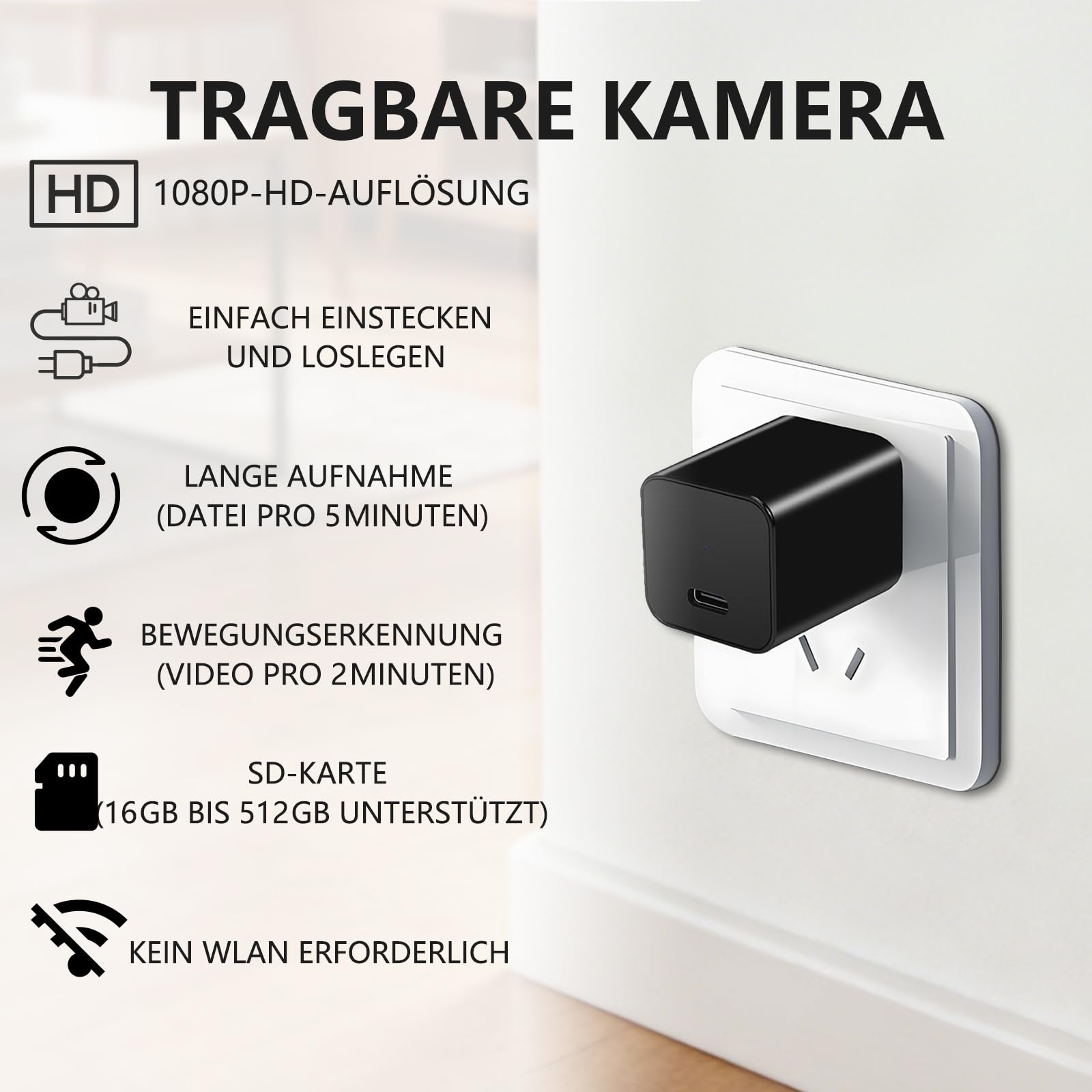 Mini-Überwachungskamera, 1080p HD-Indoor-Sicherheitskamera