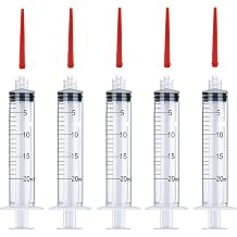 5Pcs Drench Gun Feeding Syringe, Small Animal Pet Livestock Drench Syringe with 5Pcs Screw In Drench Nozzle for Liquid Measuring Watering Refilling Feeding 20ML