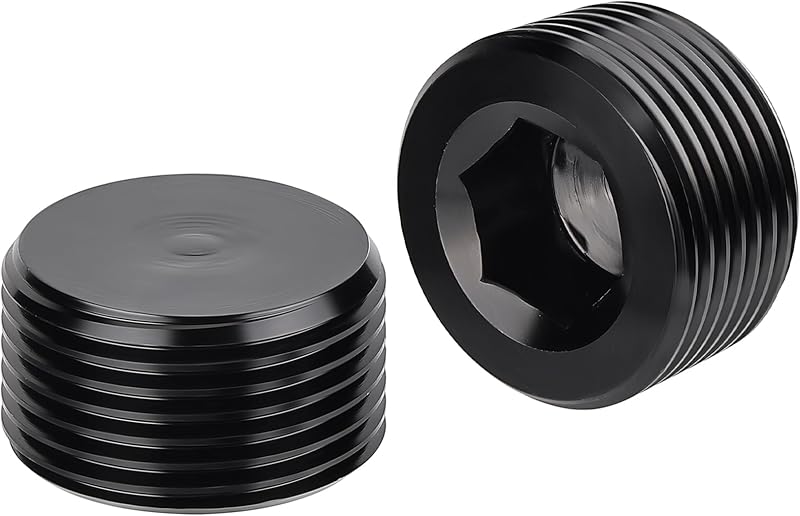 Tampão 1" NPT EVIL ENERGY em alumínio com sextavado interno preto – Pacote com 2