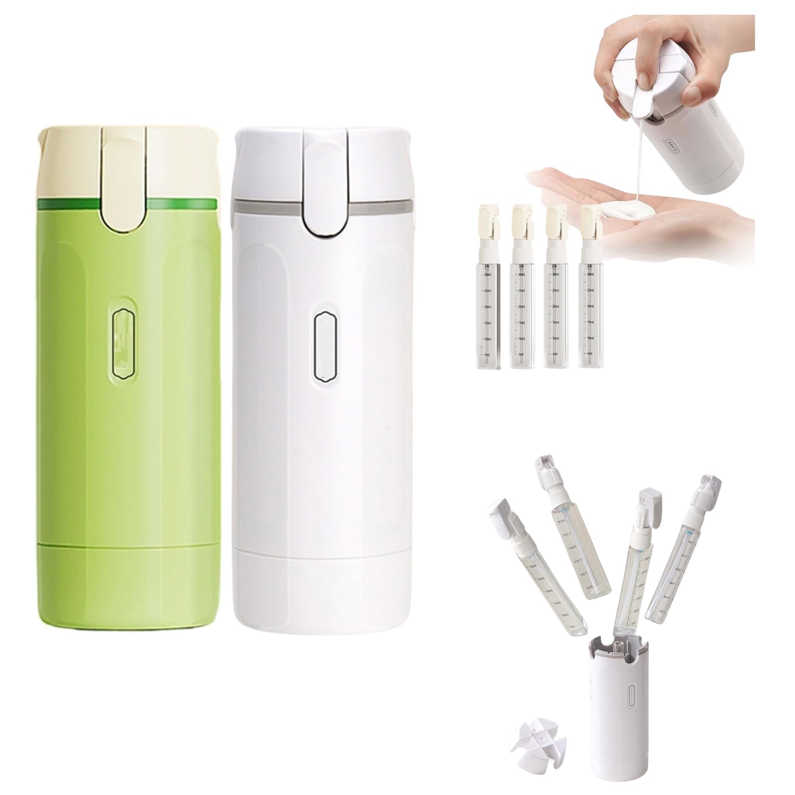 4-in-1-Reisespender, nachfüllbare Silikon-Reiseflaschen, auslaufsicher, tragbar, mit Skala und Etikett, für Shampoo, Conditioner, Lotion und Creme, ideal für Reisen, Flugreisen und Fitnessstudio - 1