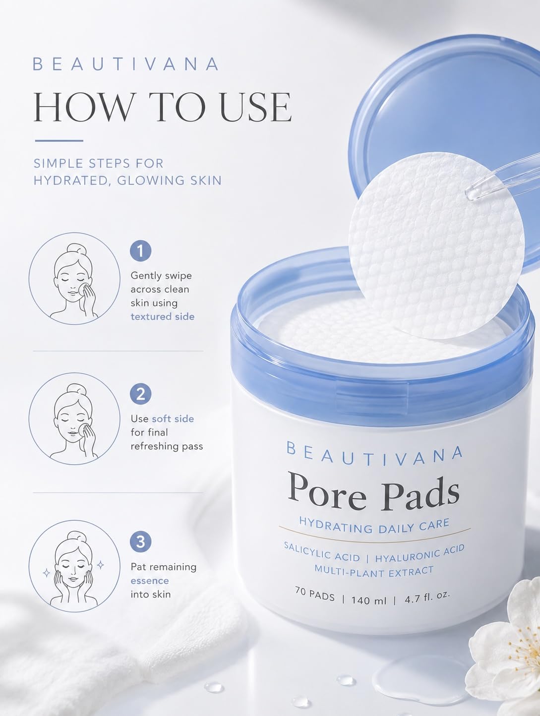 Korean Clean Pore Toner Pads 2.0 Facial Toner Pads with AHA/BHA niacinamide, Exfoliating Toner Pad- 70 Count-2packs