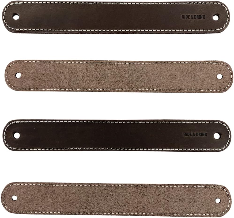 Hide & Drink, Drawer Handles Handmade from Thick Full Grain Leather - Durable, Versatile Easy to Install with Pre-Made Holes - Stylish Home Accessory, DIY, 4 Pack :: Bourbon Brown
